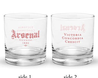 Arsenal Whiskey Glass – Victoria, Concordia, Crescit | Gunners Rocks Glass, EPL Gift for Arsenal Fans, Premium Bourbon Glass