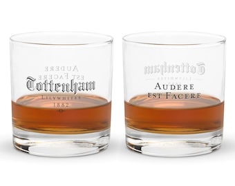 Tottenham Whiskey Glass Gift for Him | 'Audere est Facere' Spurs Rocks Glass, THFC Bourbon Barware, Football Dad Christmas