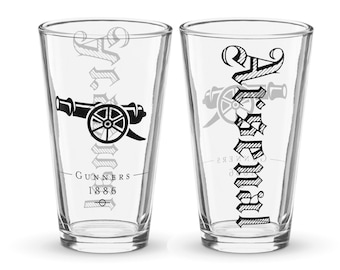 Arsenal Pint Glass - "Gunner" | For Gooners | Premium 16oz Beer Glass Gift for Football Fans | Vintage EPL Fan Gear | Gooner Barware