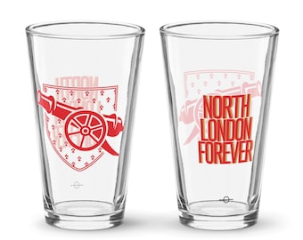 Arsenal FC Large Crest Pint Glass | North London Forever Design | 16oz AFC Supporter Barware | Gunners Fan Cave Gift | Soccer Glass