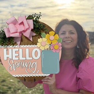 Hello Spring Flowerpot Door Sign, Door Wreath