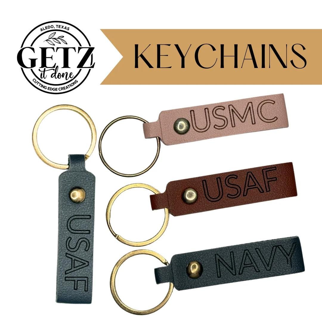 Raytheon Keychains Military Logo Leather Rectangular Engraved Keychain - Perfect for ...