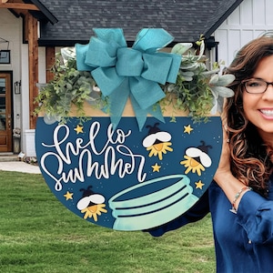 Hello Summer Lightning Bugs Door Sign, Door Wreath