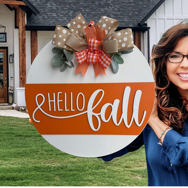 Hello Fall Door Sign - Rustic Layered Wood Farmhouse Wreath