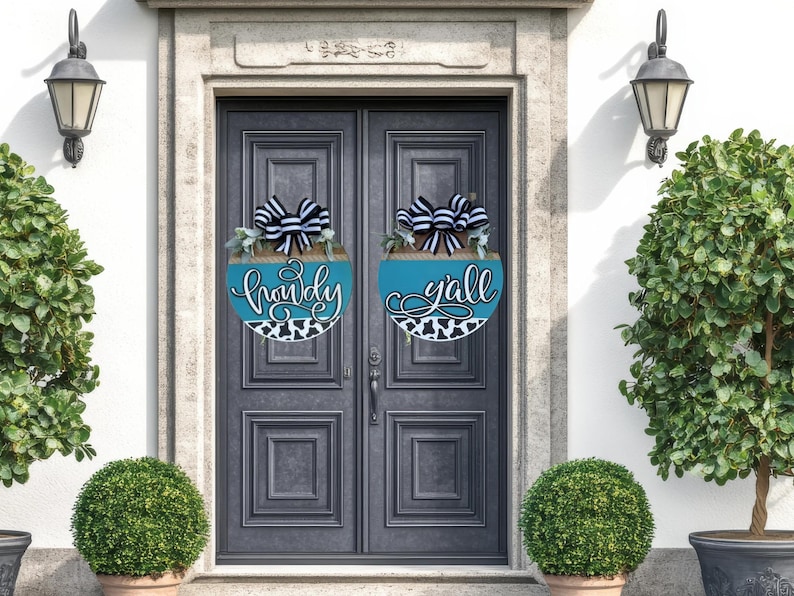 Howdy Y'all Classy Double Door Sign Set, Door Wreath - Etsy