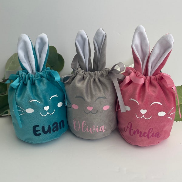 Personalised easter bunny bag, velvet bunny bag, easter treats bag, easter gift bag, bunny gift bag, personalised easter gift, easter basket