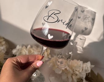 Personalised Bride Wine Glass: personalised bride wine glass, Hen Party Gift, bride to be, wife gifts, gifts for bride from sister,