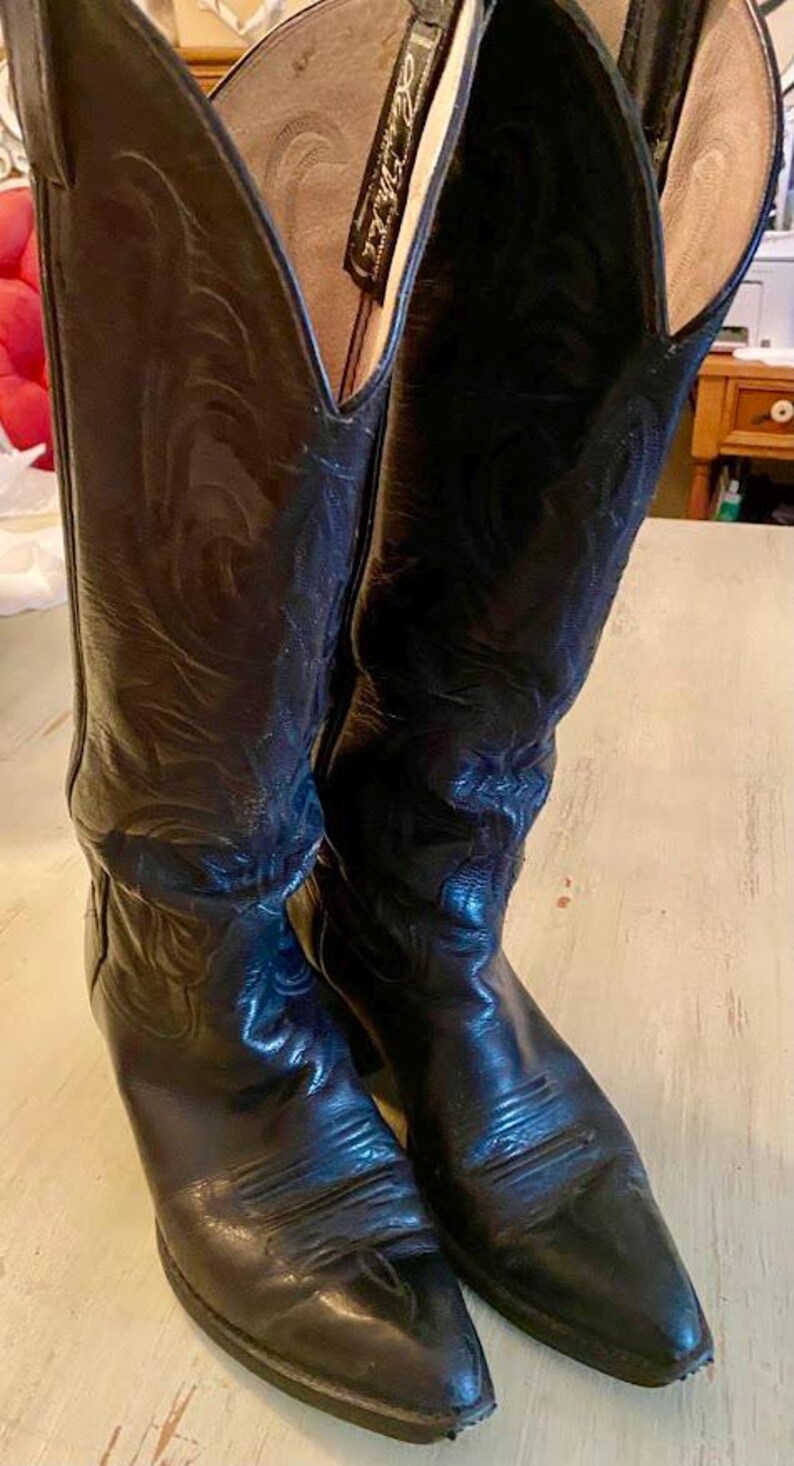 Bottes de cowboy Larry Mahan vintage, taille 10B pour hommes, bottes en cuir gris clair