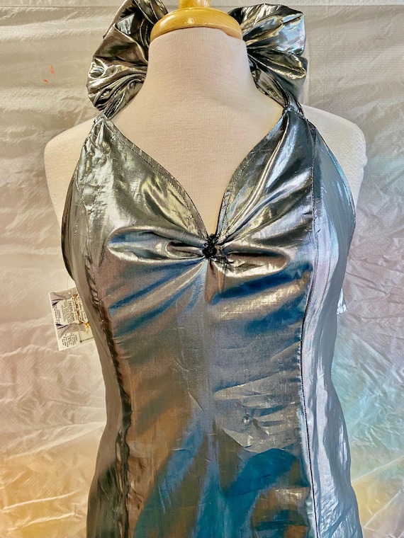 Silver lame halter top dress small one of a kind designer sample