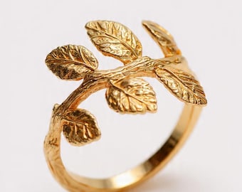 Vintage Leaf Engagement Ring Leaf Wedding Band Leaf Branch Twist Stacking Ring Art Deco Gold Plated Anniversary Gift Silver Branch Jewelry.