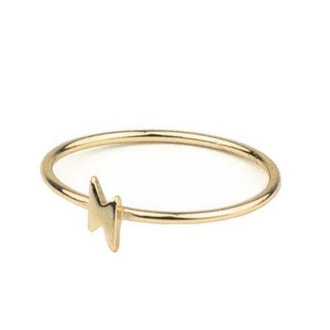 10k Lightning Bolt Ring, Stackable Ring, Minimalist Lightning Ring