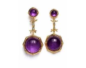 Silver Bamboo Earrings Bamboo Amethyst Silver Lucky Charm Simple Earrings Traditional Earrings Solid Sterling Silver Dangle Earrings Drop