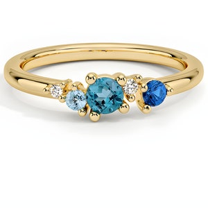 Gold Blue Topaz Stackable Ring, Topaz 10K Solid Gold Round Cut Blue Topaz Moissanite Solitaire Prong Setting Dainty Engagement Ring For Her.