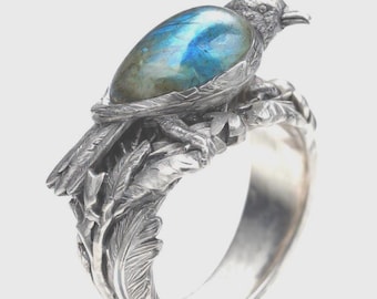 Swallow Bird Silver Handmade Ring,Labradoeite Wings Ring, Women Silver Bird Ring, Gift for Men, Bird silver ring Mommy Gift,Men Jewelry .