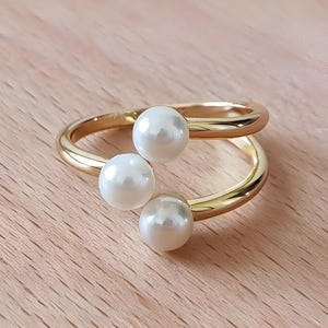 10k Gold Pearl Ring,Gold Dainty Engagement Ring for Women,Pearl Solitaire Proposal Ring,Pearl Stacking Simple Ring Minimalist Bridal Jewelry