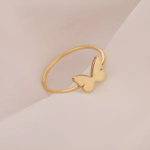 10k Gold Butterfly Stacking Band Ring, Dainty Gold Minimalist Butterfly Ring ,Trendy Best Friend Gift Dainty Butterfly Shaped Gifts Ring.