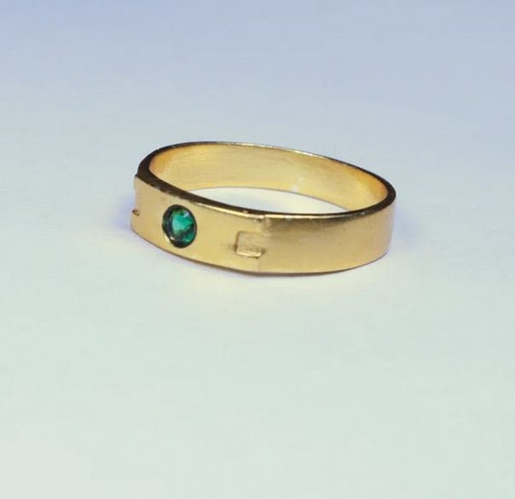 10K Solid Gold Mens Emerald Signet Ring Plain Round Dainty - Etsy