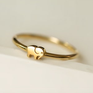 10K Solid Gold Elephant Ring, Simple  Elephant Ring, Stacking Baby Elephant Ring, Animal Gold Dainty Minimalist Ring, Good Fortune Symbol.