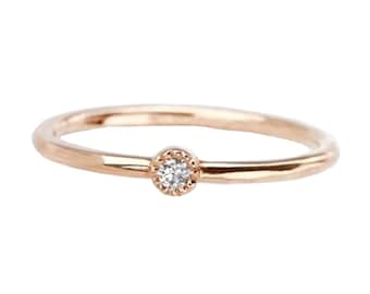Dainty  Solitaire Moissanite Diamond Engagement Ring in 10K Gold, Classic Round Cut Solitaire Ring, Promise Ring, Dainty Minimalist Ring.