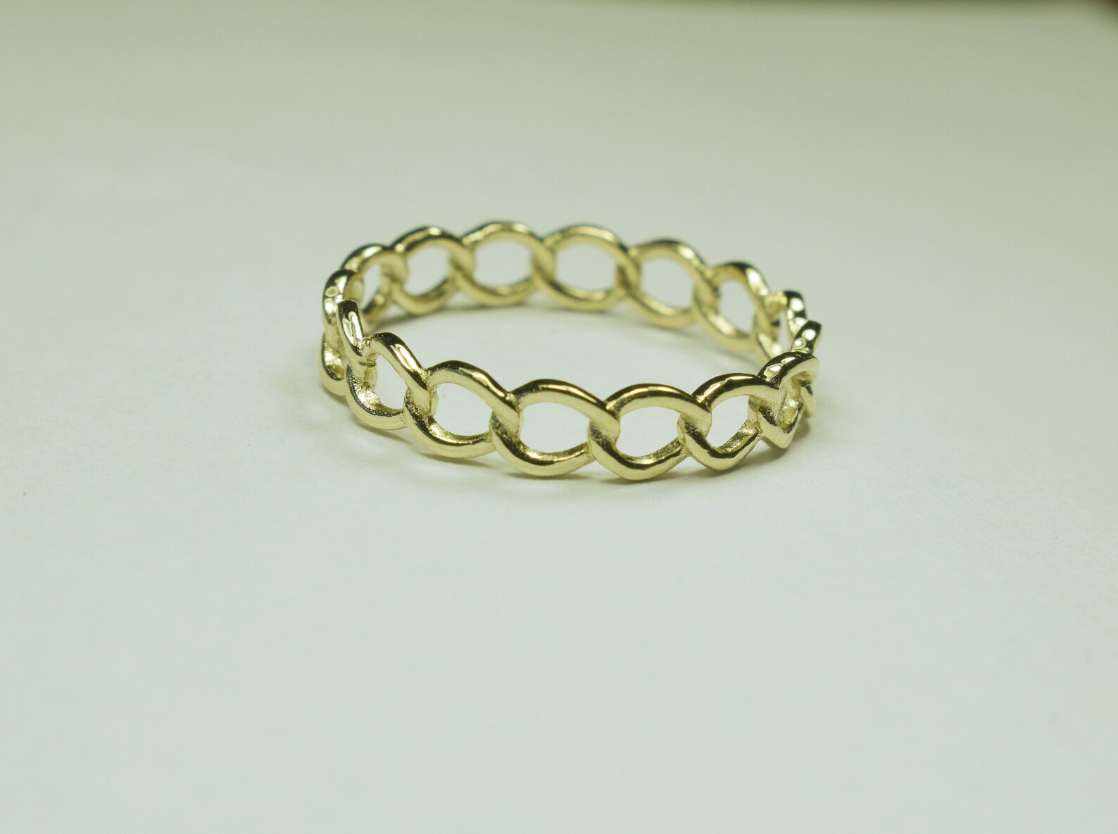 Golden Rings With Chain 10K Solid Gold Link Chain Ring Stacking Dainty Curb Chain Ring Delicate ...