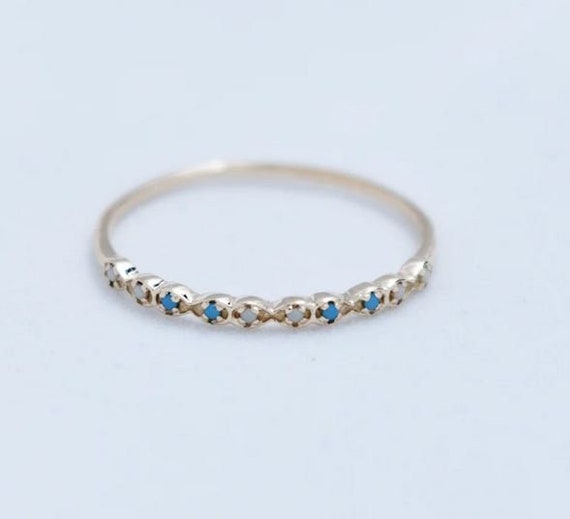 Opal Eternity Band 10kgold Ring Half Eternity Turquoise Pave 