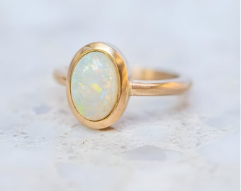 10K Gold Ring, Natural Oval Ethiopian Fire Opal Ring, Opal Gold Ring, Opal Gold Jewelry, Gold Dainty Ring, Handmade Gold Engagement Ring.