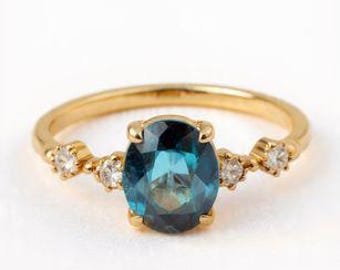 10k London Blue Topaz Ring, Oval Cut London Blue Topaz Ring,Blue Topaz Moissanite Engagement Ring,London Blue Topaz Solitaire Gemstone Ring.