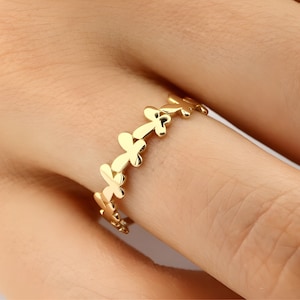 10K Gold Butterfly Ring, Half Eternity Dainty Wedding Stacking Ring, Statement Women Unique Ring, Minimalist Nature Jewelry, Gift for Her.