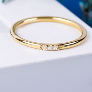 10k Gold 3 Stones Ring Moissanite Engagement Ring Women Unique Ring, Gold Wedding Dainty Ring, 3 Stone Minimalist Ring, Dainty Gifts For Her