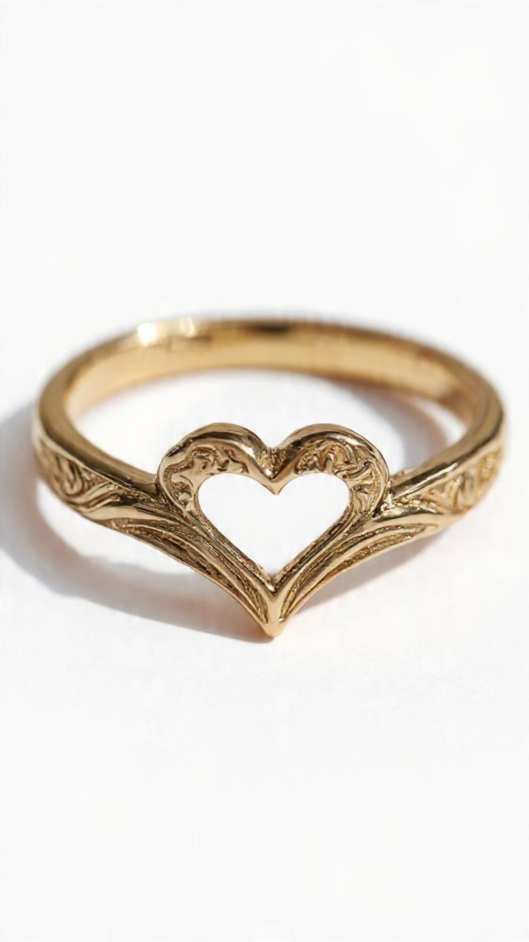 Open Heart Ring,10k Gold Heart Emboss Ring,minimalist Heart Ring,dainty ...