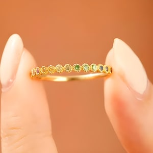 Rainbow Eternity Multicolor Band Ring,10K Gold Dainty Ring, Stacking Delicate Tiny Ring, Birthstone Ring, Stackable Ring, Rainbow Ring Gold.