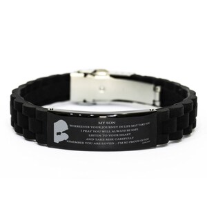 i Pray You Will Always Be Safe&quot; Black Bracelet From Dad To Son. Perfect Gift For Christmas, Birthday, Graduation, Holidays. Bracelet For