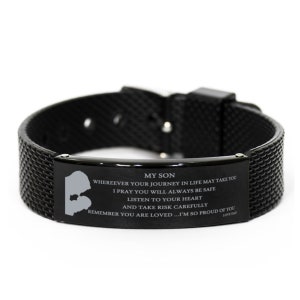 i Pray You Will Always Be Safe&quot; Black Bracelet From Father To Son. Perfect Gift For Christmas, Birthday, Graduation, Holidays. Bracelet