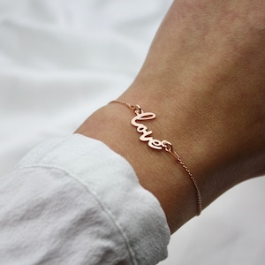 Armband LOVE roségold- Goldenes Armkettchen mit Love Schrift (Echtsilber), Love Armband, Schriftzug Love, Letter Kette, Liebe,  Geschenkidee