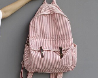 Deppak™ D012  Light Cotton Canvas Backpack - Handmade Fashionable Cotton Canvas Bag in Black & Dink Drimary Colors