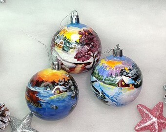 Hand-painted plastic Christmas bauble size 6cm, Christmas tree bauble, Christmas gift, Christmas tree decoration, festive decoration