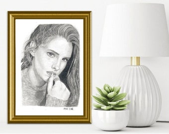 Hermione Granger pencil drawing A4, realistic portraits, wall art, pencil portrait, black and white pictures