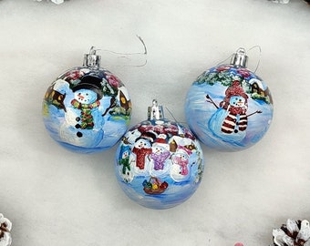 Hand-painted plastic Christmas bauble size 6cm, Christmas tree bauble, Christmas gift, Christmas tree decoration, festive decoration