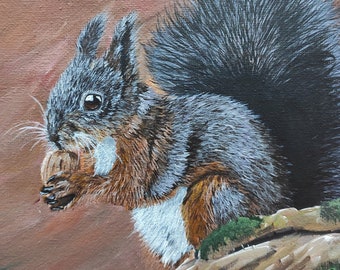 Squirrel Acrylic Painting on Canvas Original, Animal Painting