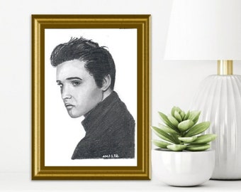 Elvis Presley Bleistiftzeichnung A5 Original, Tischdeko, Geschenkidee, Wandbild, Wandkunst, Portrait Zeichnung, Geschenk, Portraitzeichnung