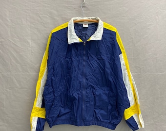 X-Large / 1990s Nike Michigan U Colorway Navy Blue/Yellow Full Zip Nylon Big Swoosh Windbreaker Track Jacket