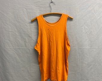 Large / 1950s Orange All Cotton Tank Reversible Shirt Navy Blue Contrast Stitch