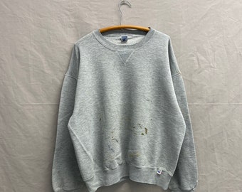 X-Large / Vintage Russell Painter Grey Boxy Single V Plain Soft Crewneck Sweatshirt