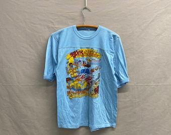 Medium / 1970s Minneapolis, MN Kalahan Communications Rock N Roll 40s Hot Rod Baby Blue Shirt