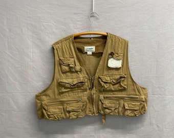 X-large / Vintage Duck Canvas Fly Fishing Tactical Tan Zip up Vest