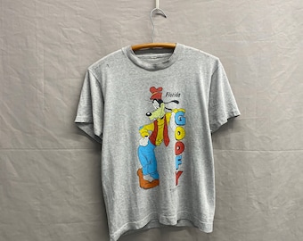 Small / 1980s Goofy Disney Florida Heather Grey Thin Soft T Shirt