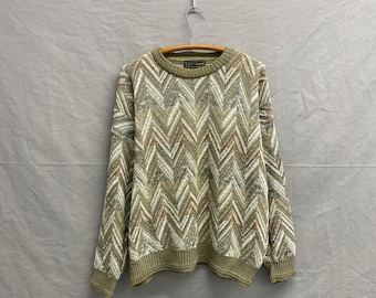 Large / Vintage Coogi Style Croft & Barrow Sage Green Acrylic/Silk Knit Sweater