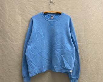 Large / Vintage Russell Athletic Baby Blue Single V Plain Blank Boxy Crewneck Sweatshirt