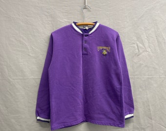 Medium / 1990s Minnesota Vikings NFL Henley Purple Cotton Long Sleeved Sweatshirt