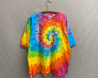 X-Large / 1990s Ron Jon Surf Shop "Less Stress" Iguana Tie Dye Vintage T Shirt
